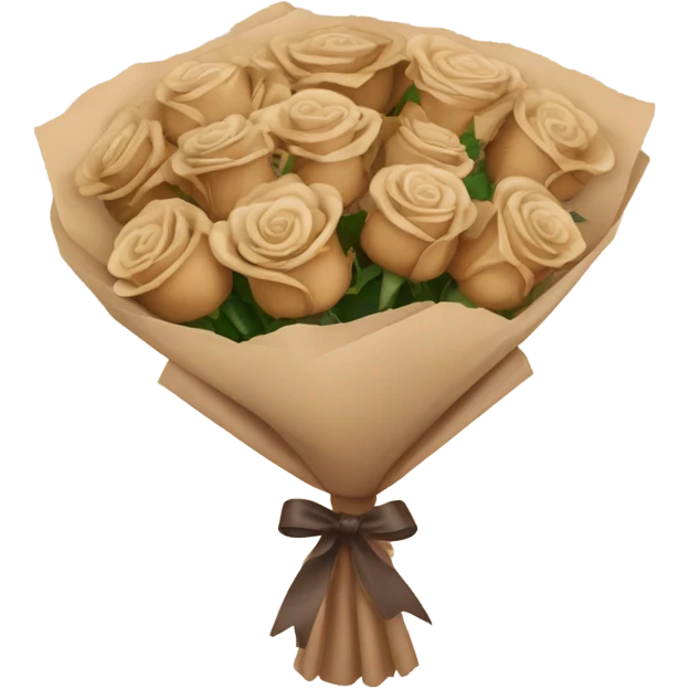 Beige and Brown roses Bouquet with brown bow in a paper package emoji