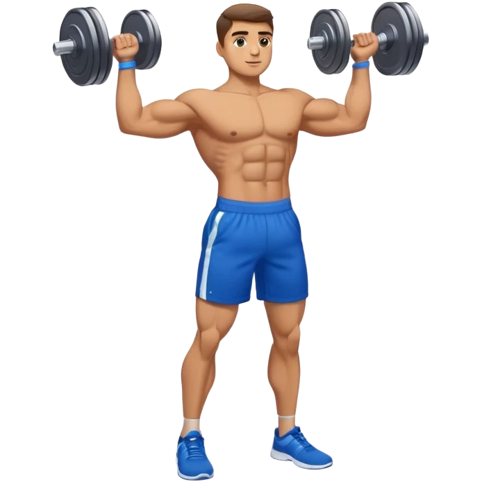 man with blue shorts doing side-lateral raise (T pose) with light dumbbells emoji