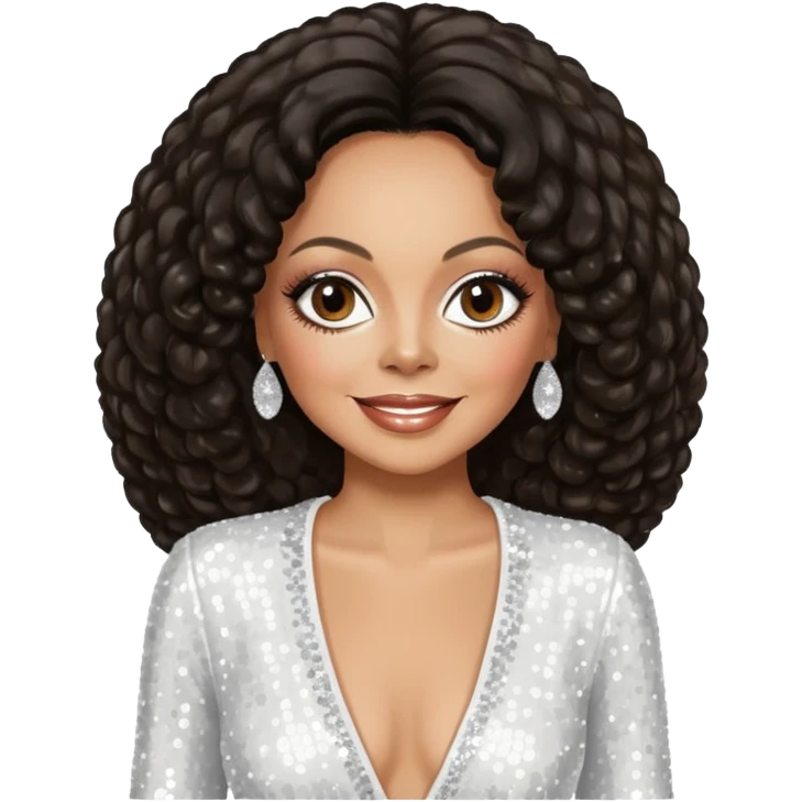 Diana Ross with dark brown hair, white sequin outfit emoji