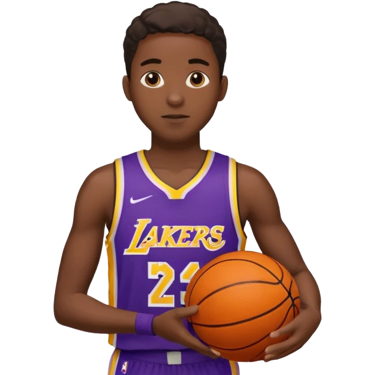 Joven con uniforme de basquetball laker sosteniendo una pelota de basquet emoji