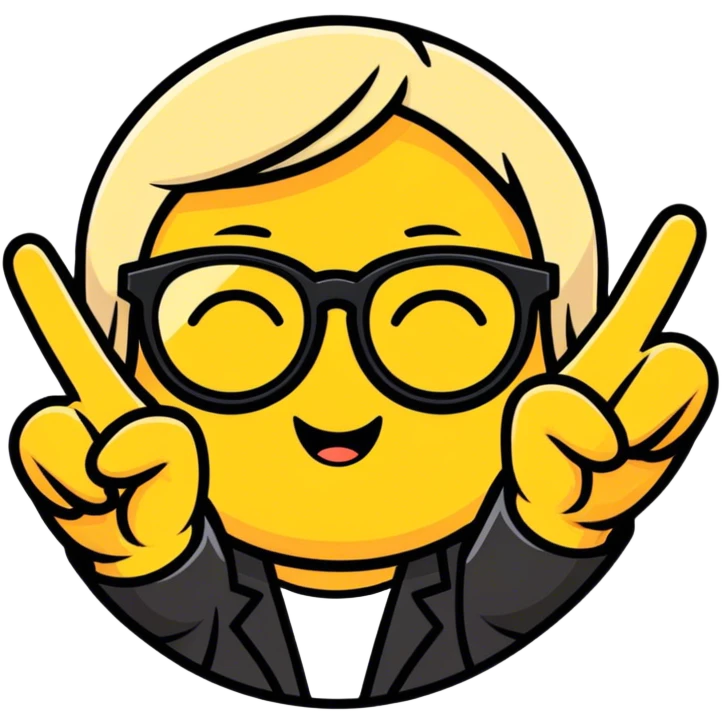Emoji with glasses doing a peace sign emoji