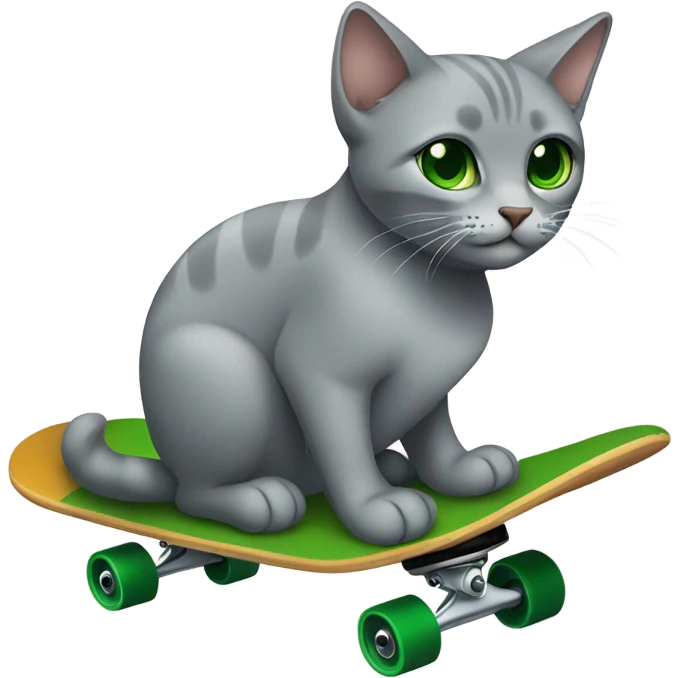 Grey cat with green eyes on a skate emoji