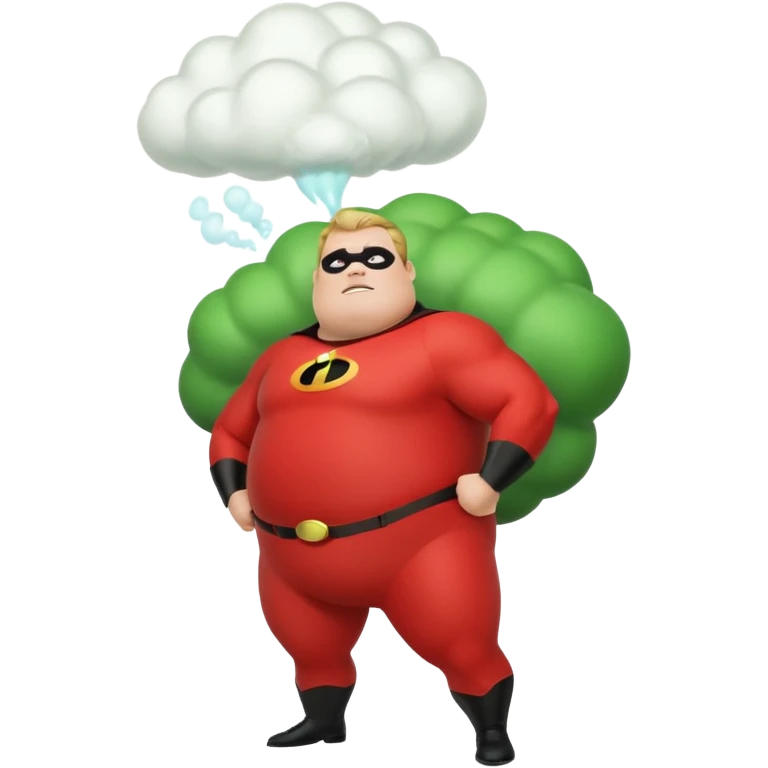green fat mr incredible farting with giant green fart cloud emoji