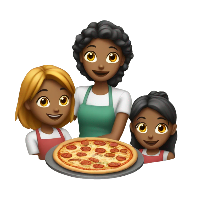Three girls making pizza emoji