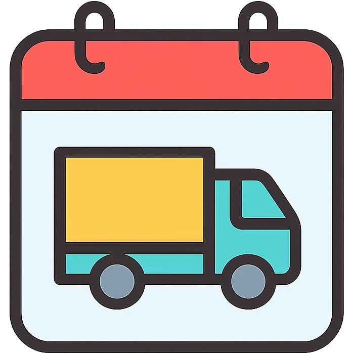 icon of a calendar with a delivery truck emoji