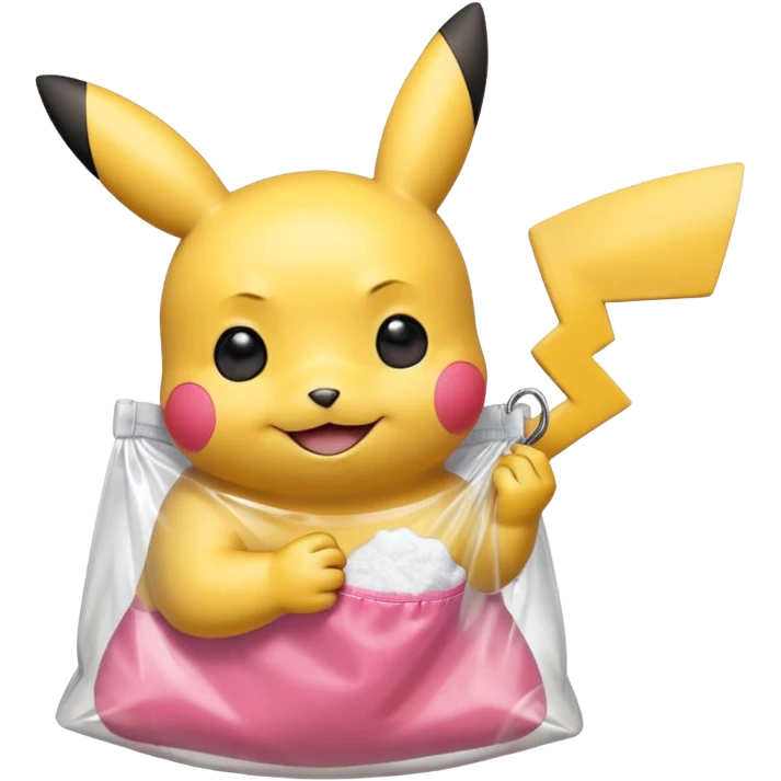 pikachu with transparent bag of white powder in hands emoji