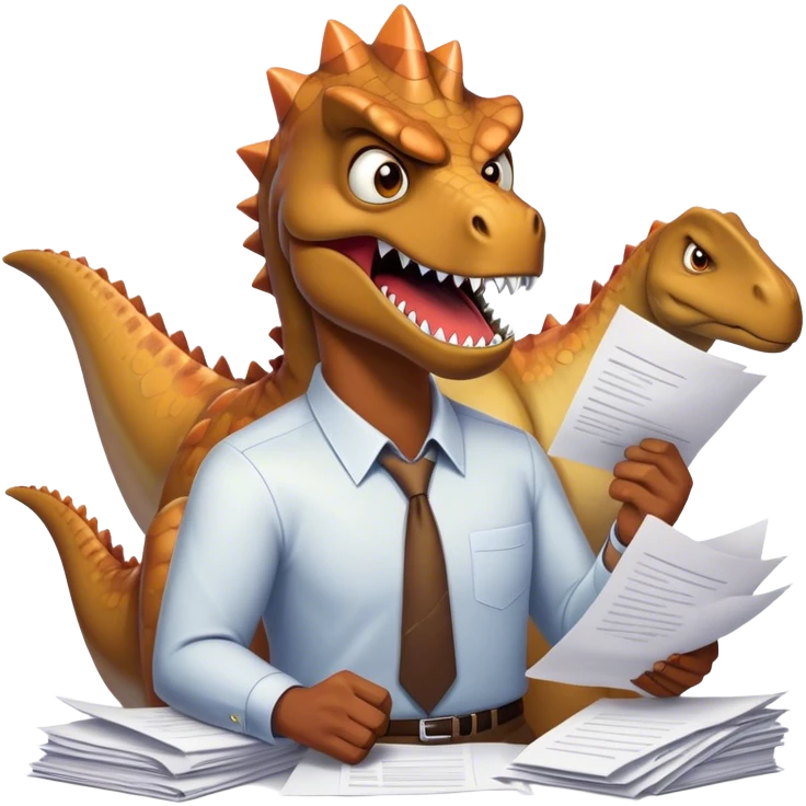 office Dinosaur, angry, papers everywhere emoji