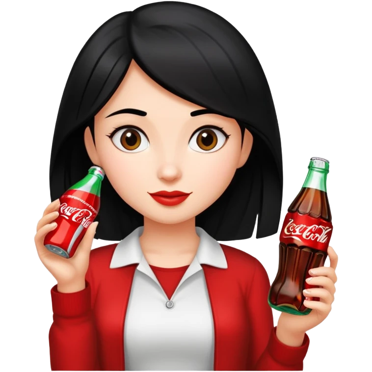 girl with black hair holding a coca cola bottle emoji