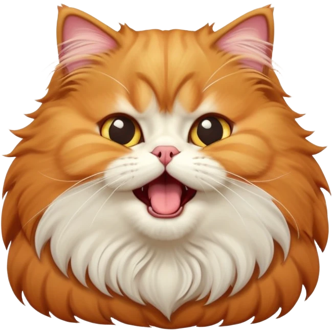 cinematic-adorable-big-eyed-fluffy-solid ginger-persian-cat-portrait-emoji,-head-tilted-playfully-with-a-cute,-exaggerated-yawn,-fluffy-solid ginger,-simplified-yet-irresistibly-cute-features emoji