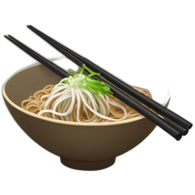 bowl of japanese buckwheat soba noodles with two chopsticks and spring onions emoji