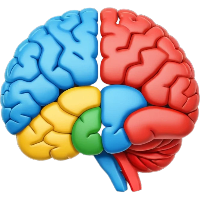 brain emoji with Google’s four signature colors blue red yellow green, playful and simple emoji