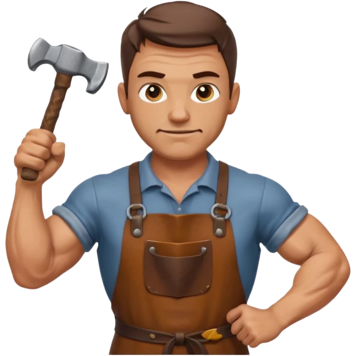 Emoji portrait of a Celtic blacksmith. Work clothes, muscular arms, holding a hammer and wearing a leather apron. emoji