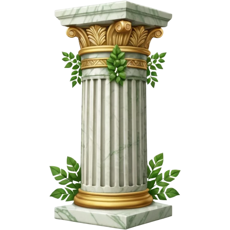 generate beautiful greek marble pillar intricate front view more beautiful with greenery wrapping around the pillar make the pillar made of diamond emoji