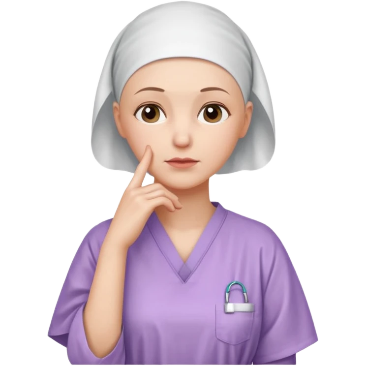 I want an emoji of a woman with cancer, the expression must be that of someone thinking, with their hand touching their chin.
 emoji