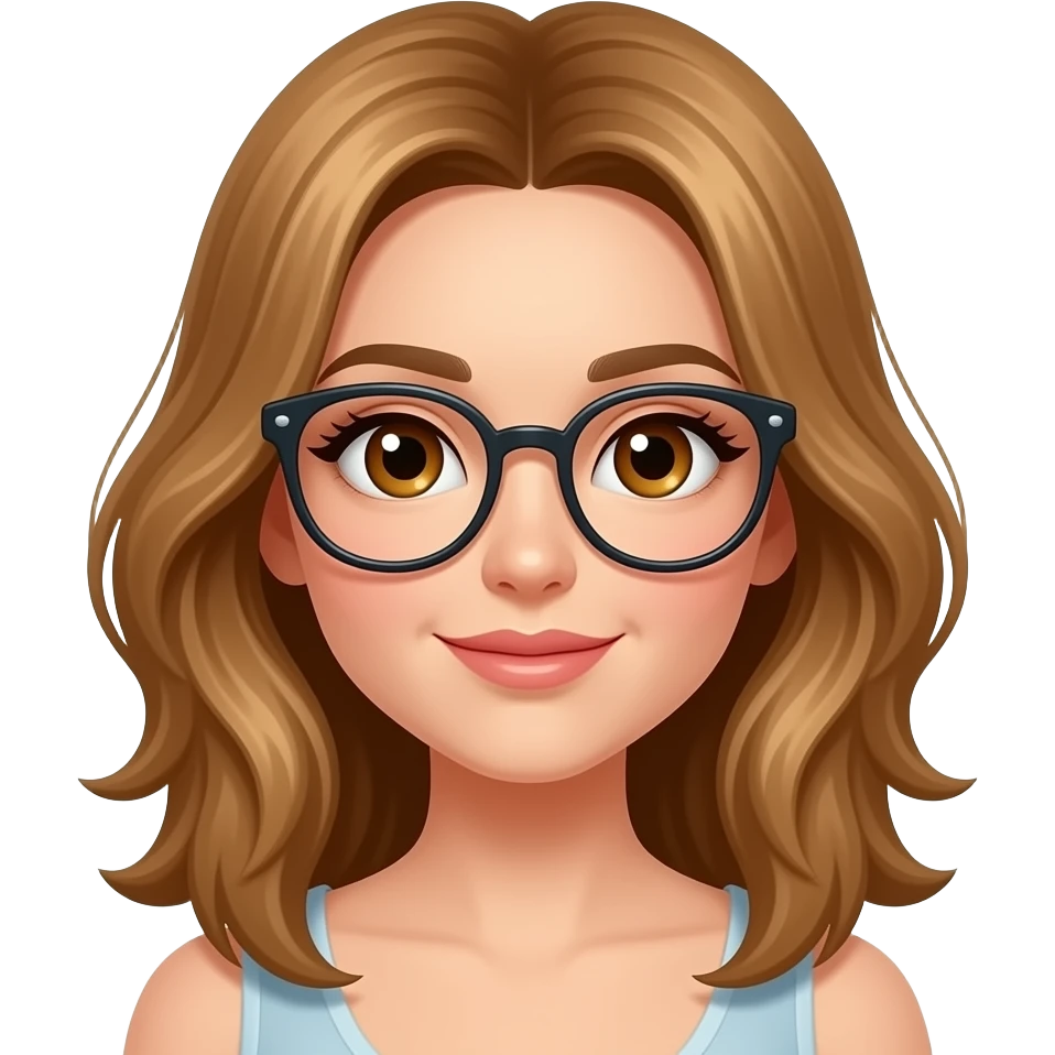 Also sie hat goldbraune Haare. Schulter lang. Stufen Schnitt. Sie hat eine süße Brille aesthetic. Sie hat Haselnussbraune Augen. emoji