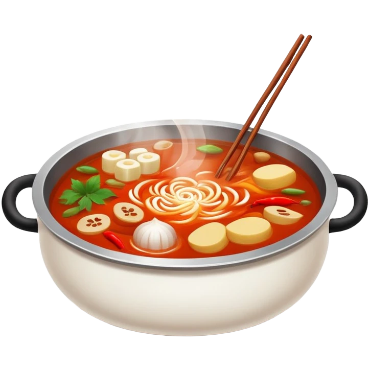 Chinese hot pot with spicy broth and ingredients, simplified emoji emoji