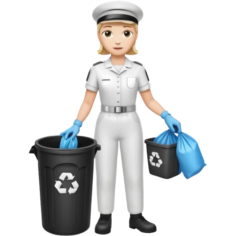 full body white housekeeper putting trash bag in the trash can emoji