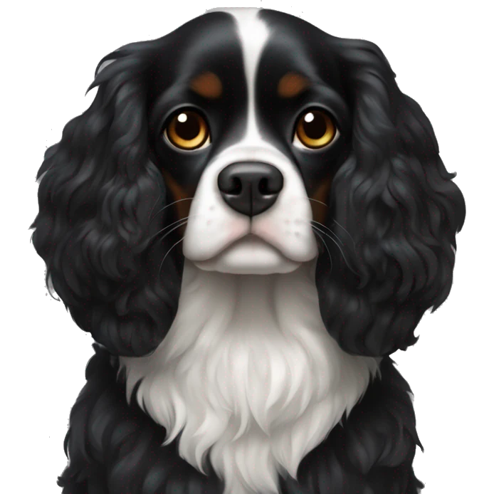 completely black small king spaniel with black fur on his whole face and white fur on chest emoji