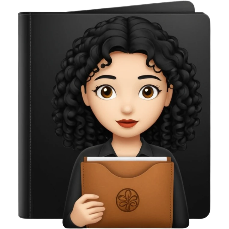 black transparent pocket black folder - with a canela skin girl with curly black hair logo  emoji