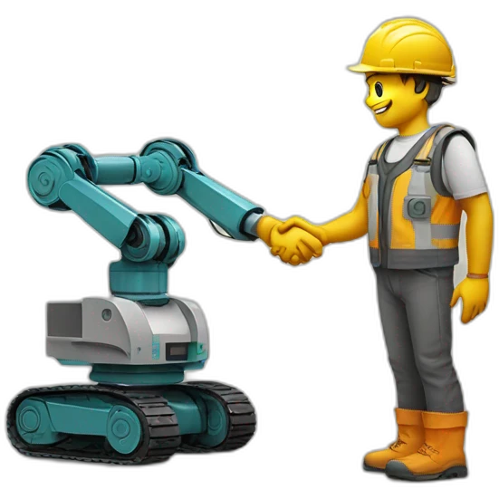 construction worker shaking hands with an AI robot emoji