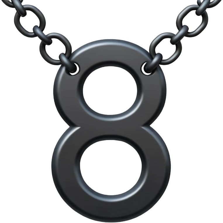 Emoji, gothic chain link shaped as number 8, forged from matte black steel, thick industrial form, subtle metal texture, no glow, no neon, flat emoji design, centered, transparent background emoji