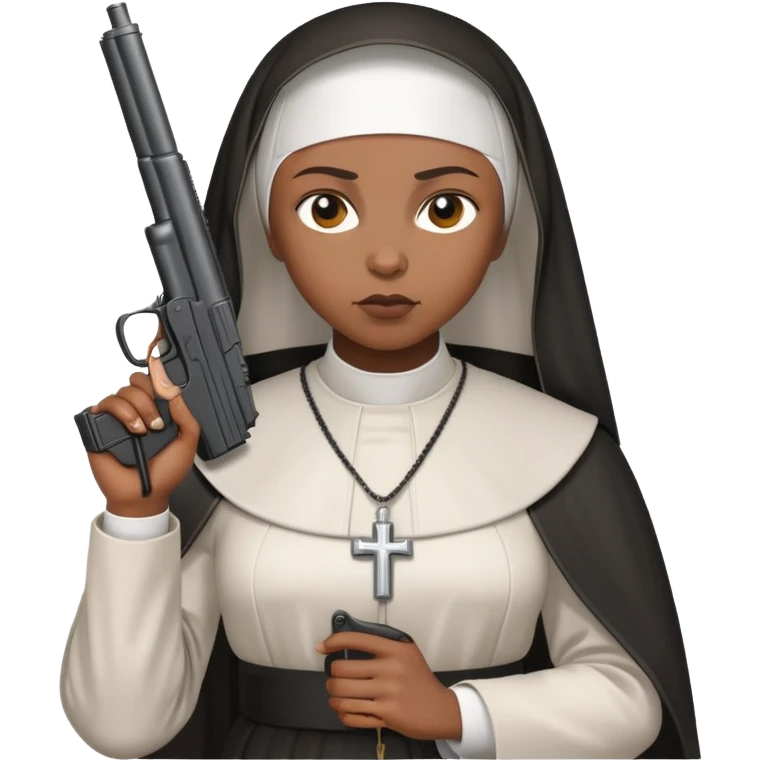 Black woman nun holding a gun emoji