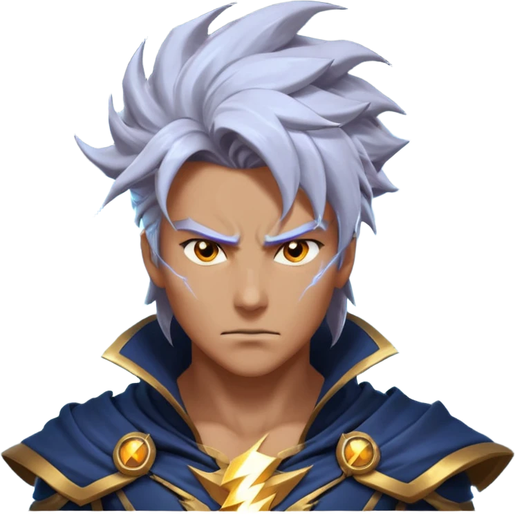 storm rider portrait, head and shoulders only, wind-swept hair, crackling lightning aura, storm clouds swirling behind, intense glowing eyes, epic fantasy vibe, 3D cartoon, mobile game icon style, clean background, no text, no watermark
 emoji