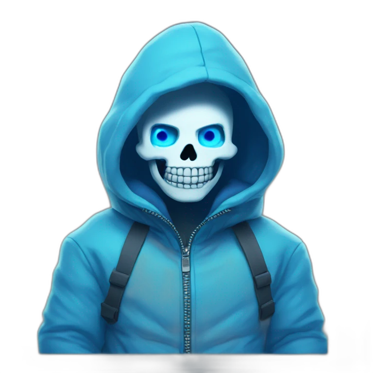 Sans the skeleton with blue glowing left eye wearing a blue winter jacket emoji
