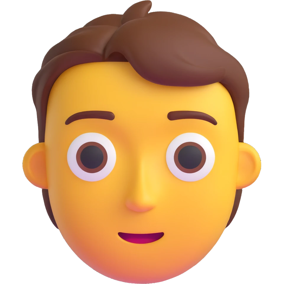 a man's face in his late 20s, 3D emoji style emoji