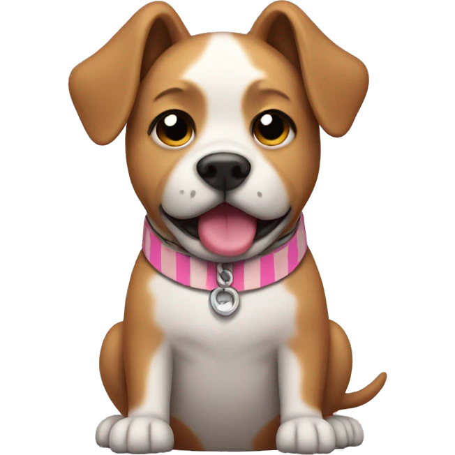 Crying dog with stripe pink collar emoji