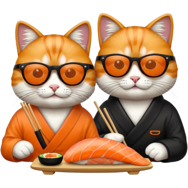 two cool cats wearing sunglasses and eating sushi emoji