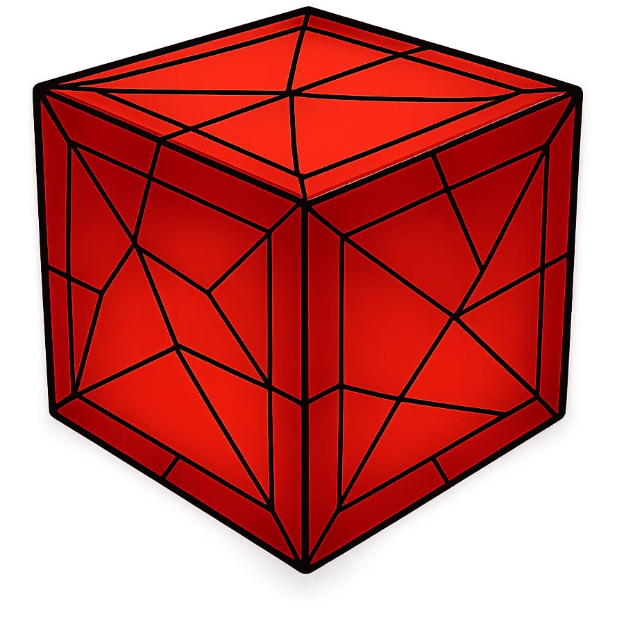 wireframe box with glowing red effect, minimal, geometric emoji
