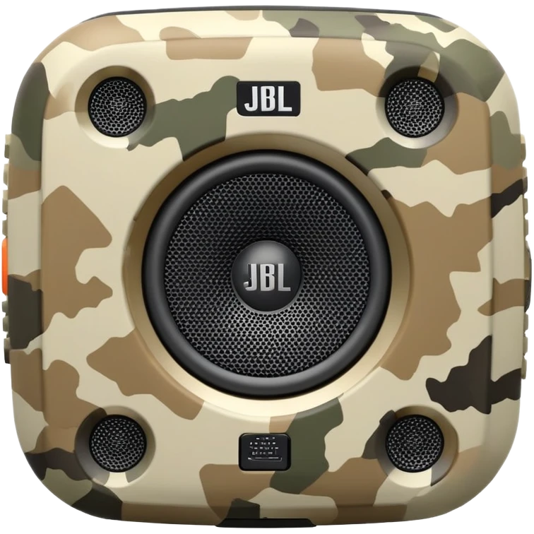 Geometric JBL Clip 4 speaker with desert camouflage pattern, simple iOS emoji style emoji