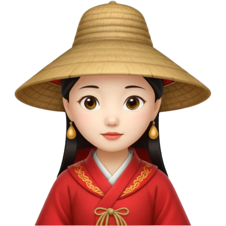 ancient chinese girl with conical hat, red emoji