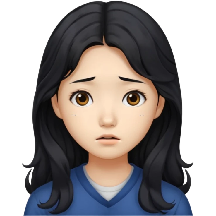 Korean female college student with a worried face , long wavy hair ,no glasses  emoji