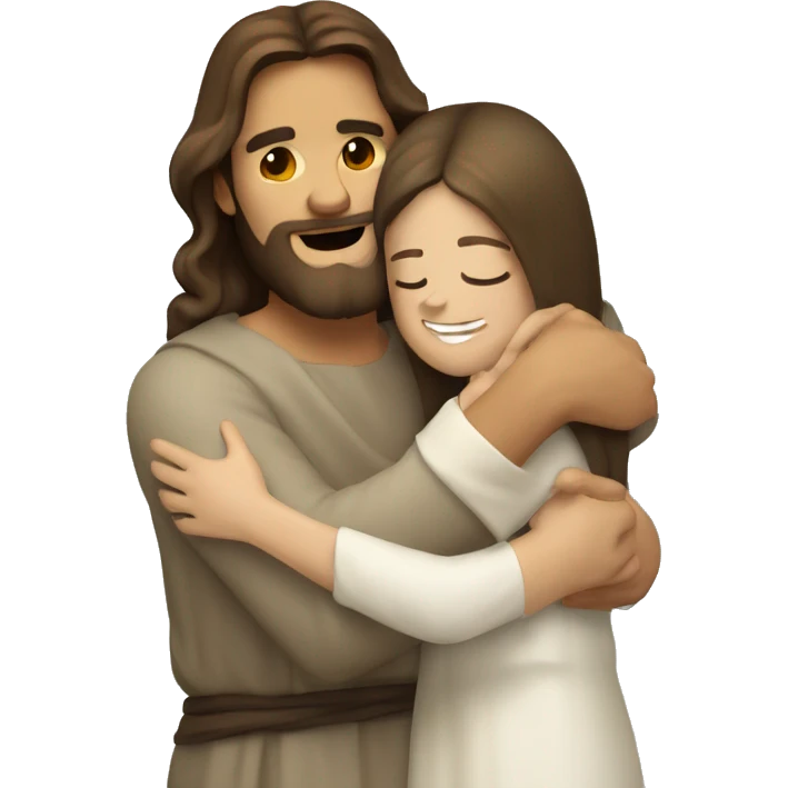 Jesus hugging light brunette Young woman emoji