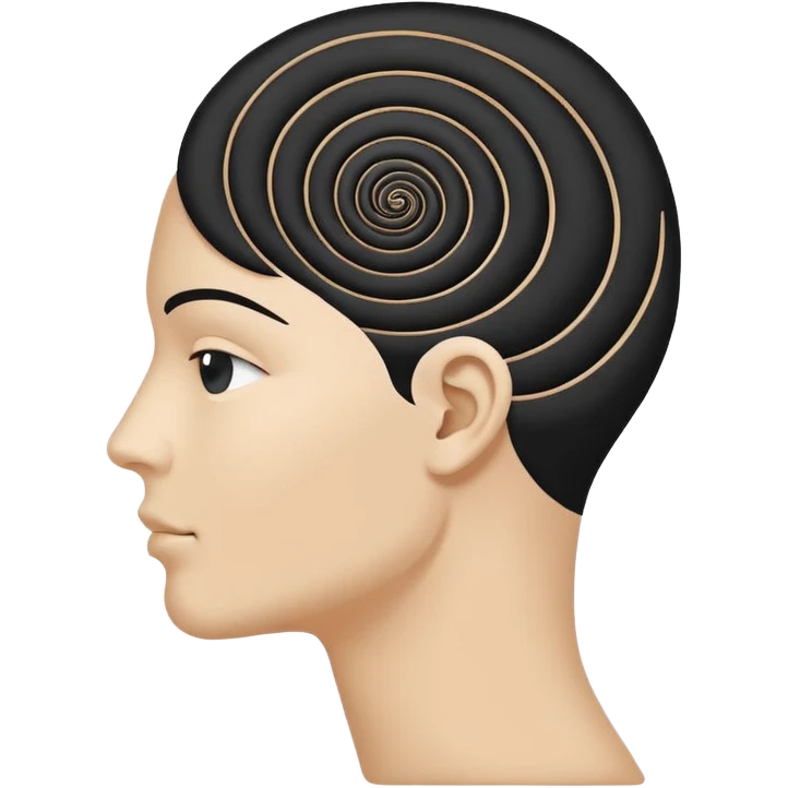 Minimalistic flat vector icon, iOS style, thin black contour on white background. Human head silhouette with spiral inside. Clean, no text, no shadows.
 emoji
