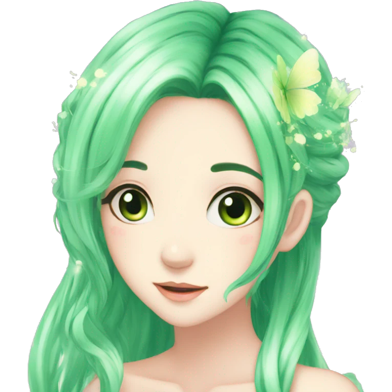 Gorgeous Beautiful Fairy-Anime-Green-Pastel-Girl with pretty hair aesthetic emoji