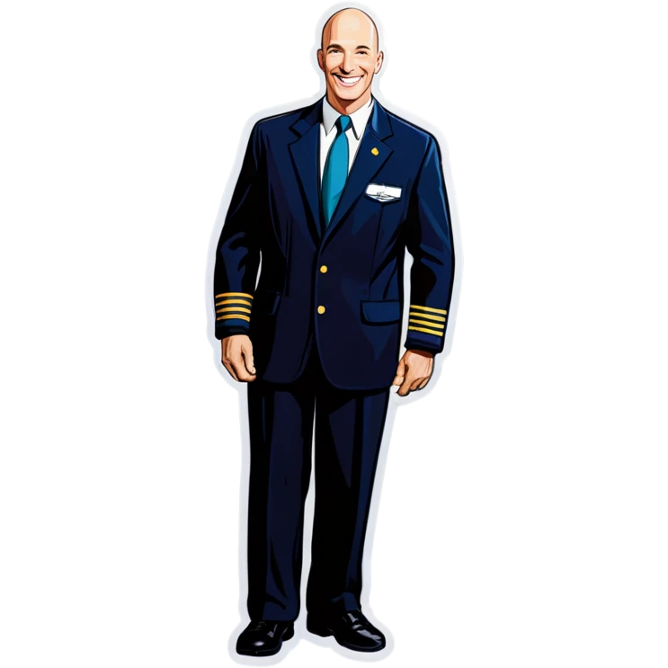 Bald flight attendant guy smiling in his 50’s emoji