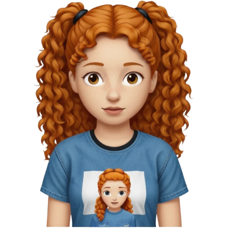 Girl with ginger curly hair in only one ponytail with a tupac shirt and loose jeans emoji