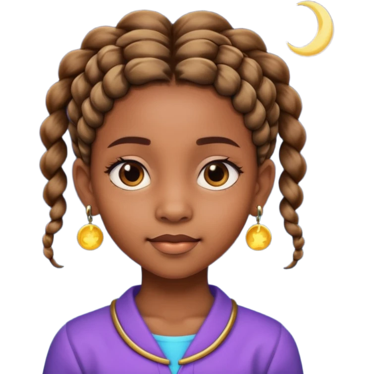 a brown skin ten year old girl with short twists  and moon earrings emoji