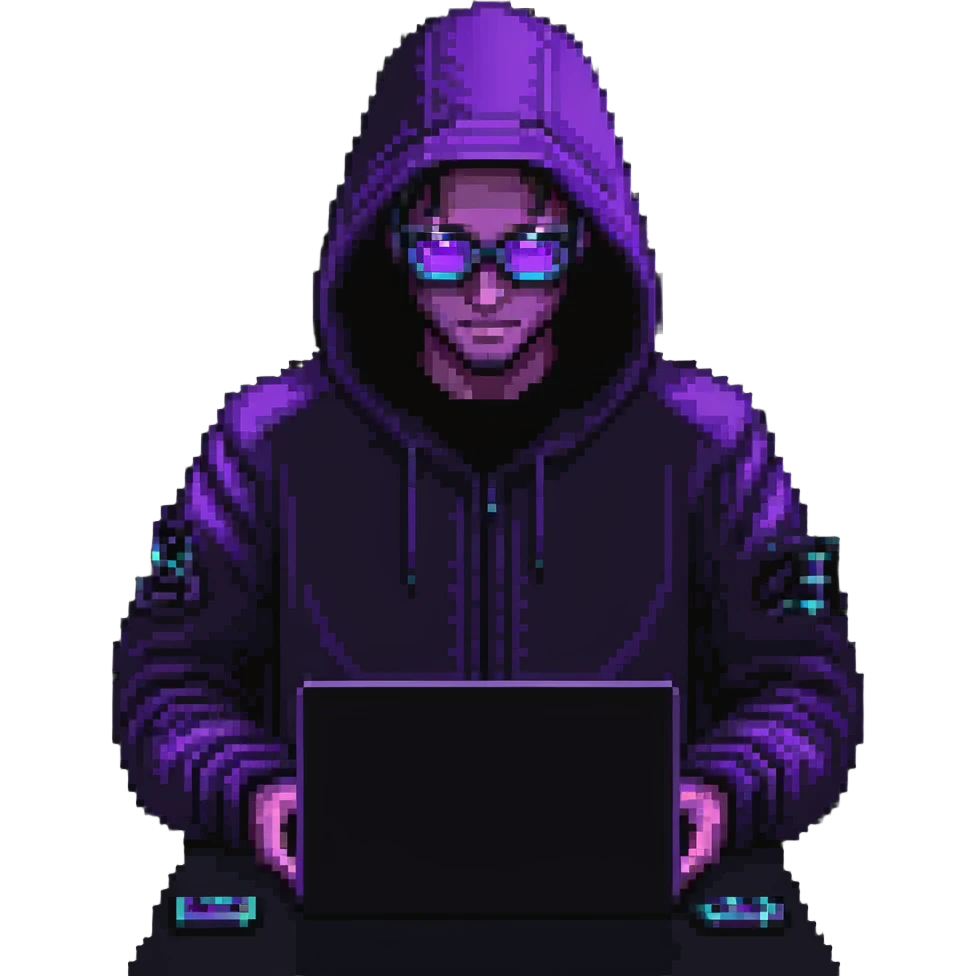 hacker with glowing purple laptop emoji