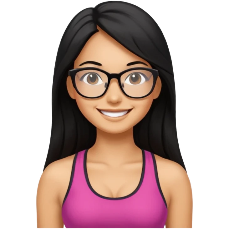Mujer fitness con lentes y cabello largo negro emoji