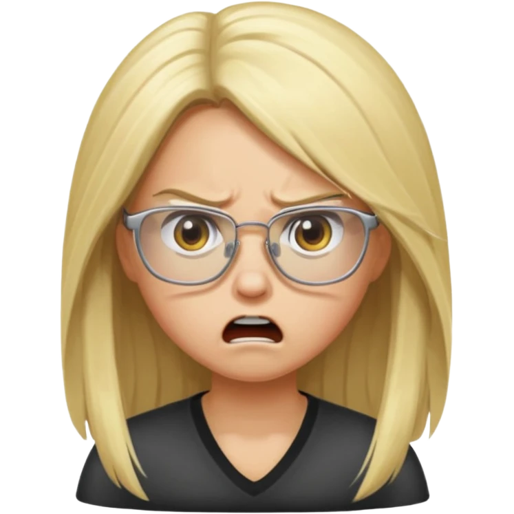 blonde girl with long hair, white glasses, angry emoji