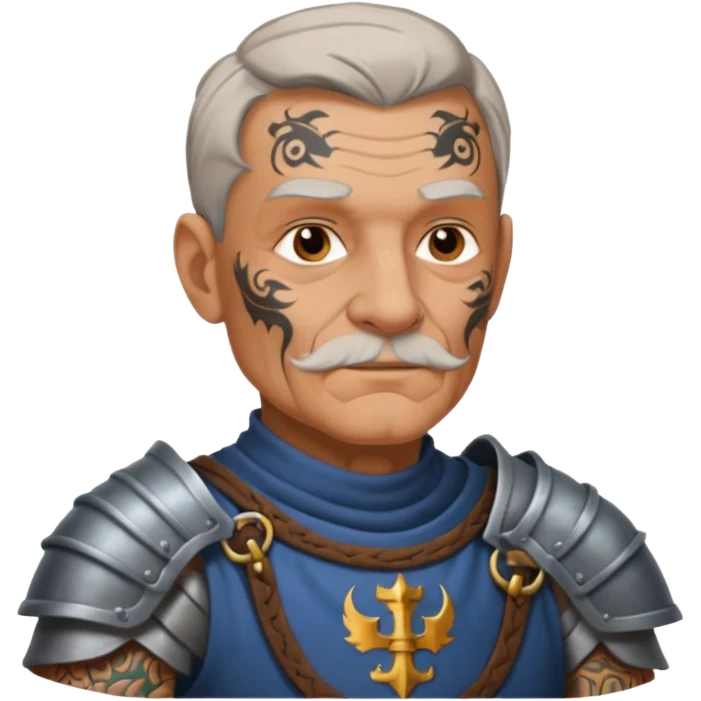 elderly tattooed knight, tattooed shoulder emoji