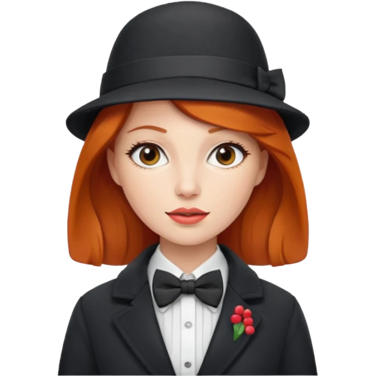 Bow Ties, Coats, and hat, lady, modern, red head. emoji