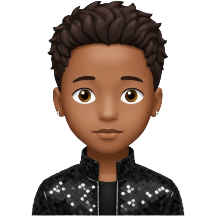 Jaden Smith with dark brown hair, black sequin outfit emoji