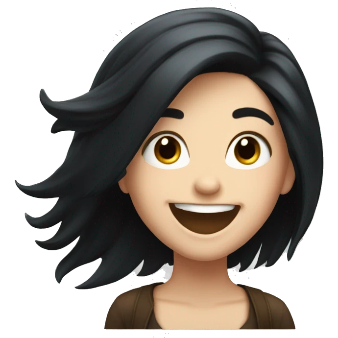 A cute white girl with beautiful long Black hair laughing emoji