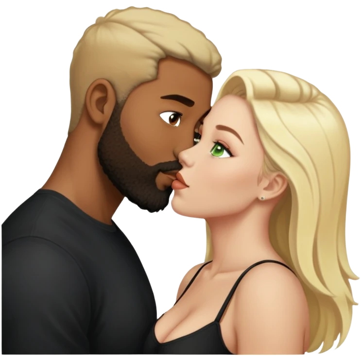 Light skin black man with beard kissing busty white woman with blond hair and green eyes  emoji