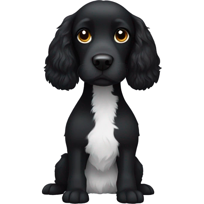 Small completely black spaniel with black fur on his whole face and white fur only on his chest emoji